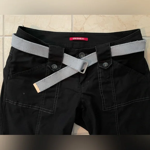 UNIONBAY Black Capris with Adjustable Gray Belt - Picture 3 of 16